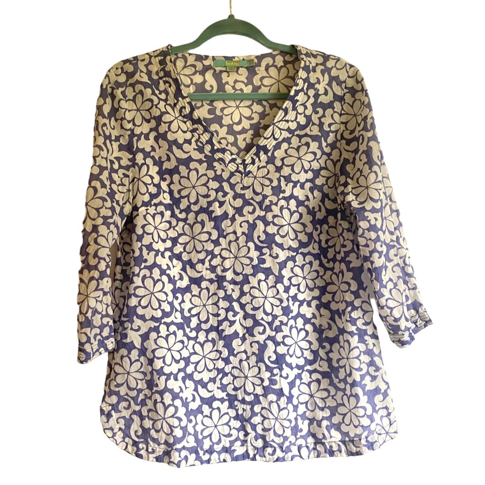 Boden Floral Flower Lightweight V-Neck Tunic Top Cotton Shirt Womens US 10 UK 14